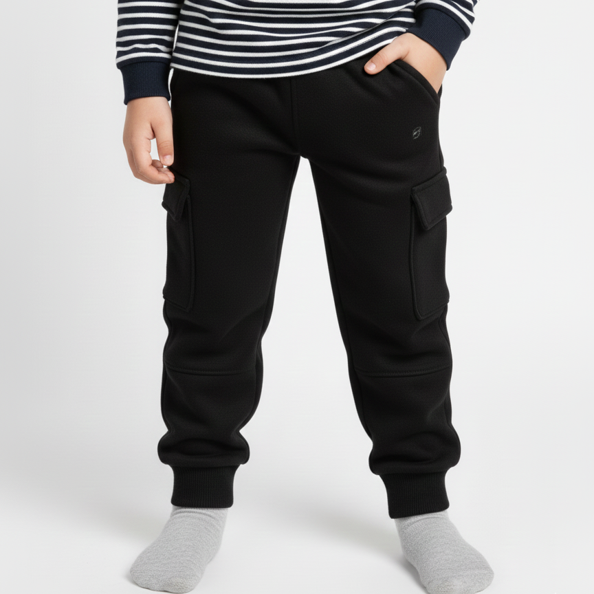 Black Cargo panel Trouser for Kids