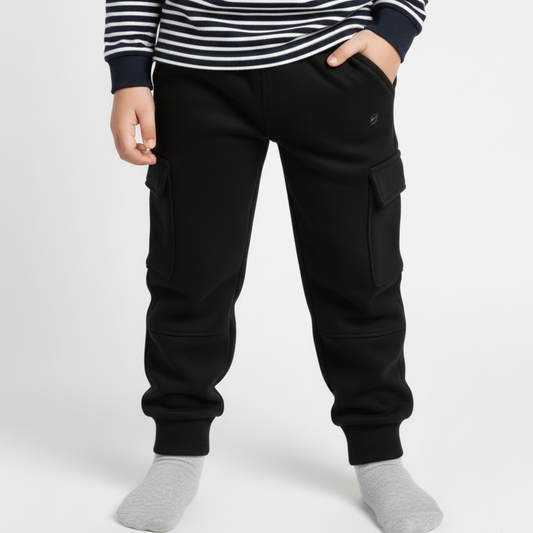 Black Cargo panel Trouser for Kids