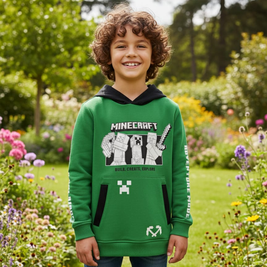 MINE CRAFT Boy's Printed Fleece Hoodie PO-6